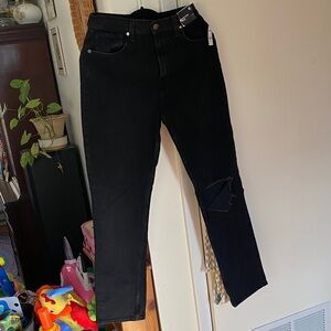 Express Black Skinny Jeans with Knee Distress